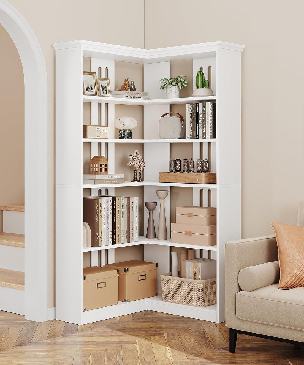 GarveeHome Corner Bookshelf 72.8' Corner Bookcase, l Shape Bookshelf 5 Tier Bookcase Large Bookshelves Living Room Bedroom