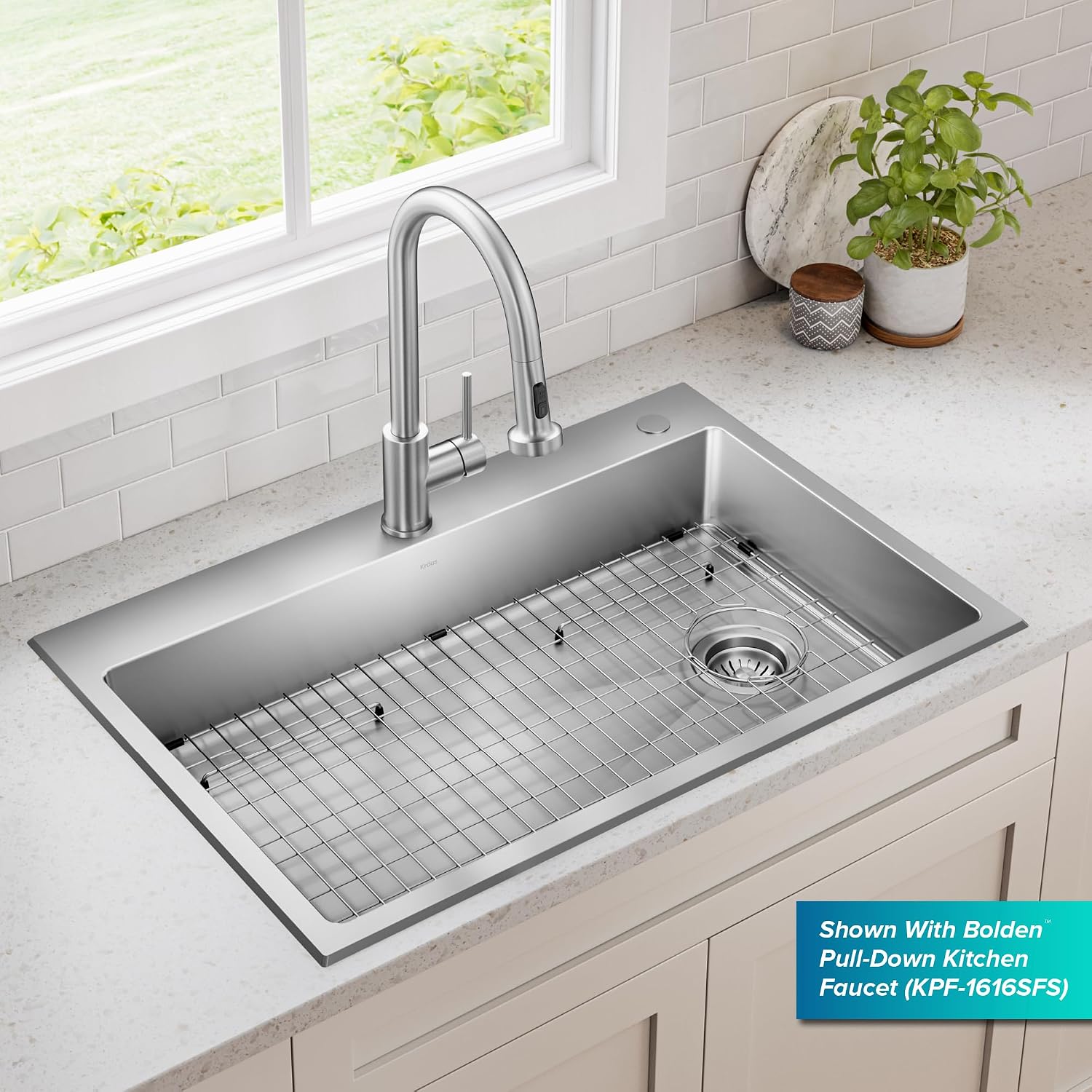 KRAUS Fairlane 33-inch ADA Compliant Drop In/Top Mount Single Bowl 18-Gauge Stainless Steel Kitchen Sink, KHT640-33-5.5