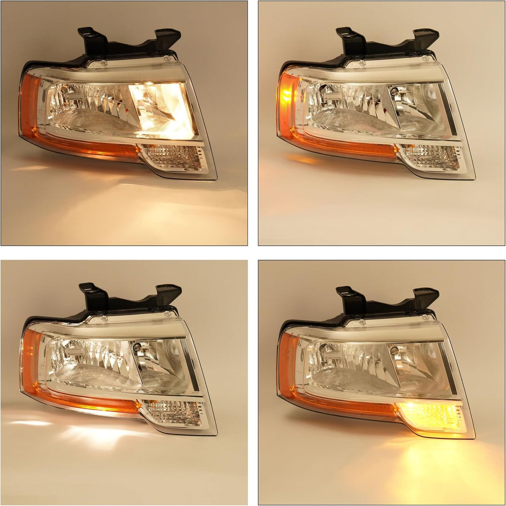 ALMULOO Right Headlight w/Bulb Compatible with 2015-2017 Ford Expedition w/LED Indicator Headlamp Front Light Lamp Clear Lens Chrome Housing Replacement for FO2503346 Passenger Side