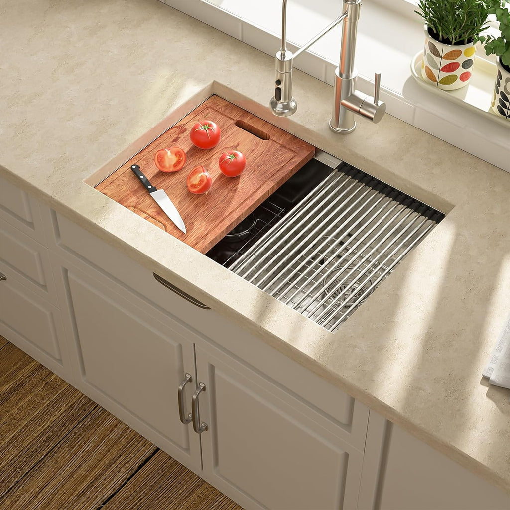 Lordear 28 Inch Undermount Double Bowl Kitchen Sink -16 Gauge Stainless Steel Workstation Sink 50/50 28x19 Double Basin Under Counter Handmade Kitchen Sinks