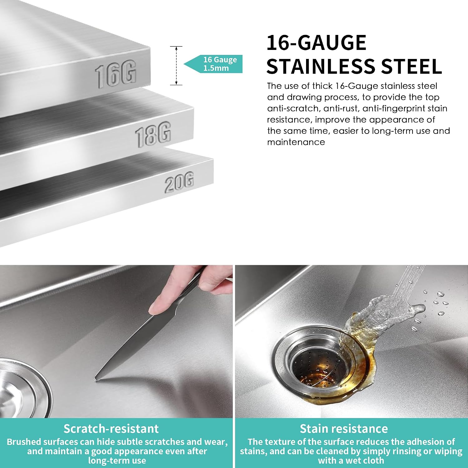 Rhbamoa Double Bowl Kitchen Sink Undermount 31 inch,16-Gauge T304 Undermount Kitchen Sink Stainless Steel,50/50 Stainless Steel Double Sinks with Accessories,Deep Sinks with Brushed Finish