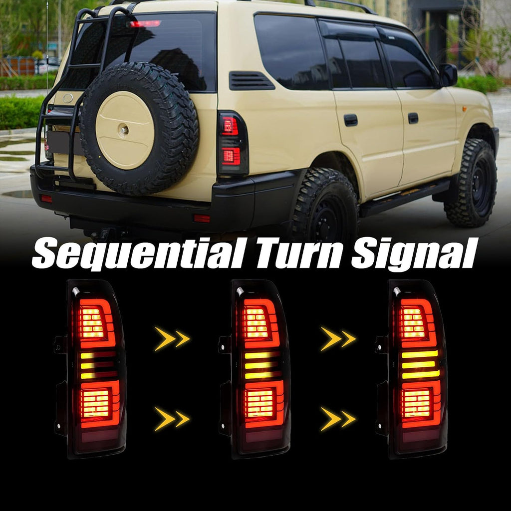 Tail Light, LED Tail Lights Assembly for Toyota Land Cruiser Prado 90 LC90 LC95 1996-2004 Rear Tail Light Dynamic Start and Turn Signals, Left and Right Automotive Taillight Assemblies, Smoked
