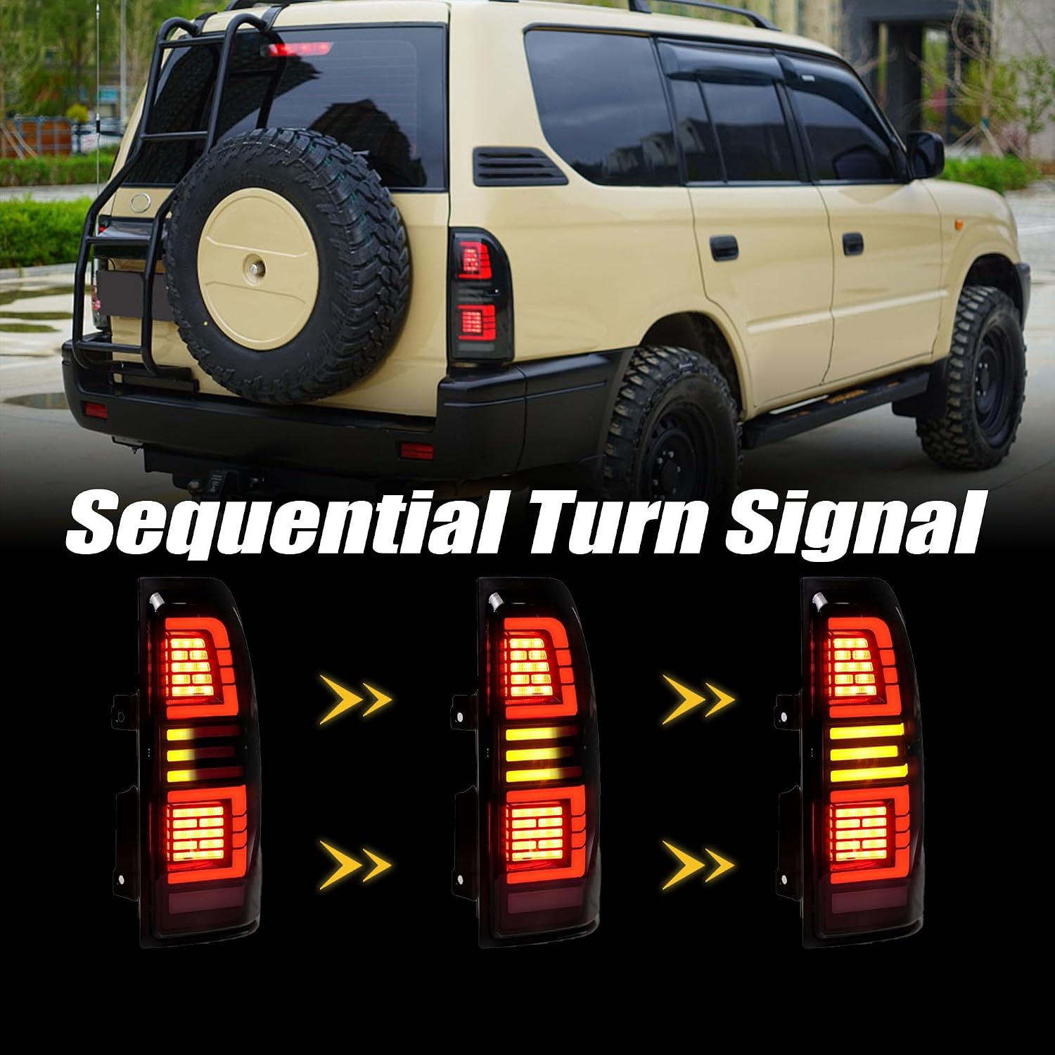 Tail Light, LED Tail Lights Assembly for Toyota Land Cruiser Prado 90 LC90 LC95 1996-2004 Rear Tail Light Dynamic Start and Turn Signals, Left and Right Automotive Taillight Assemblies, Smoked