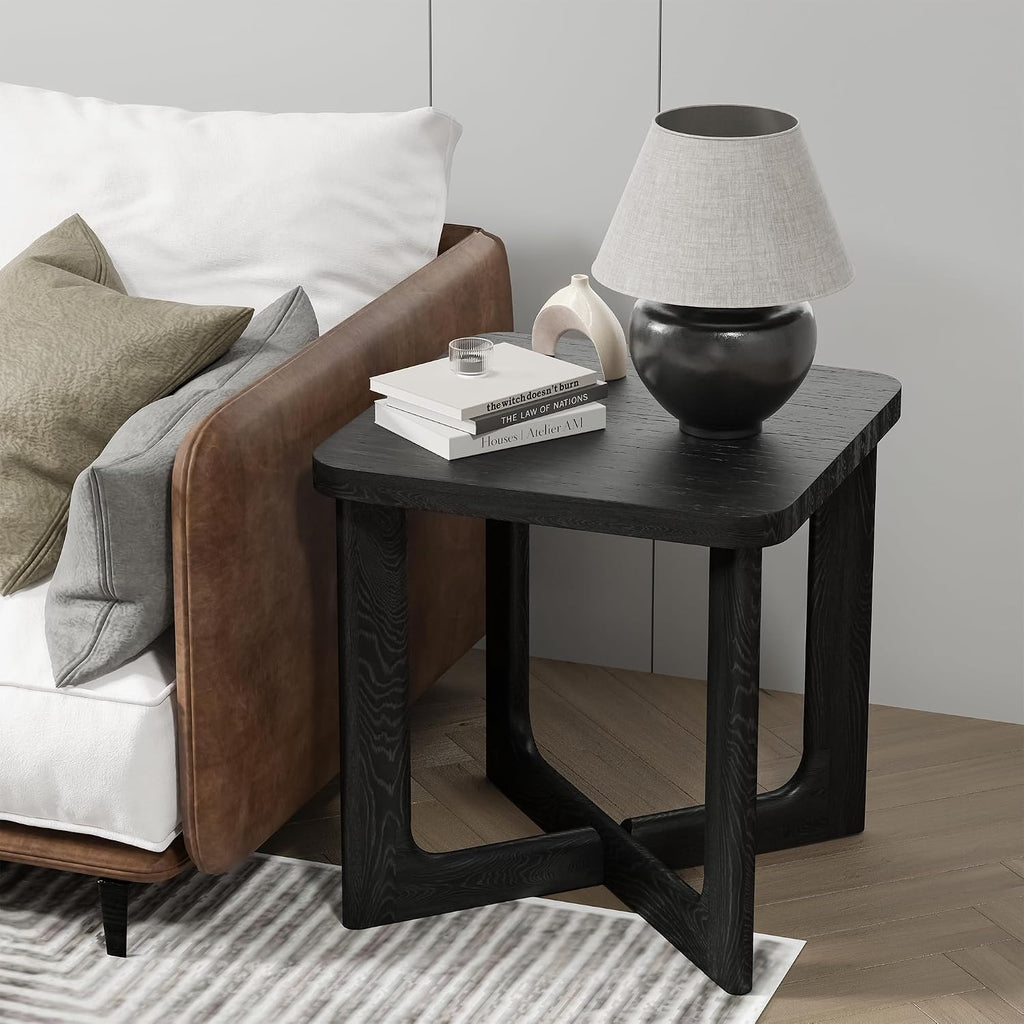Casaphoria 24' End Side Table, Solid Wood Sofa Table with Cross Sturdy Legs, Slim Beside Table, Nightstand Telephone Table for Bedroom, Living Room, Restaurant, Small Spaces, Black