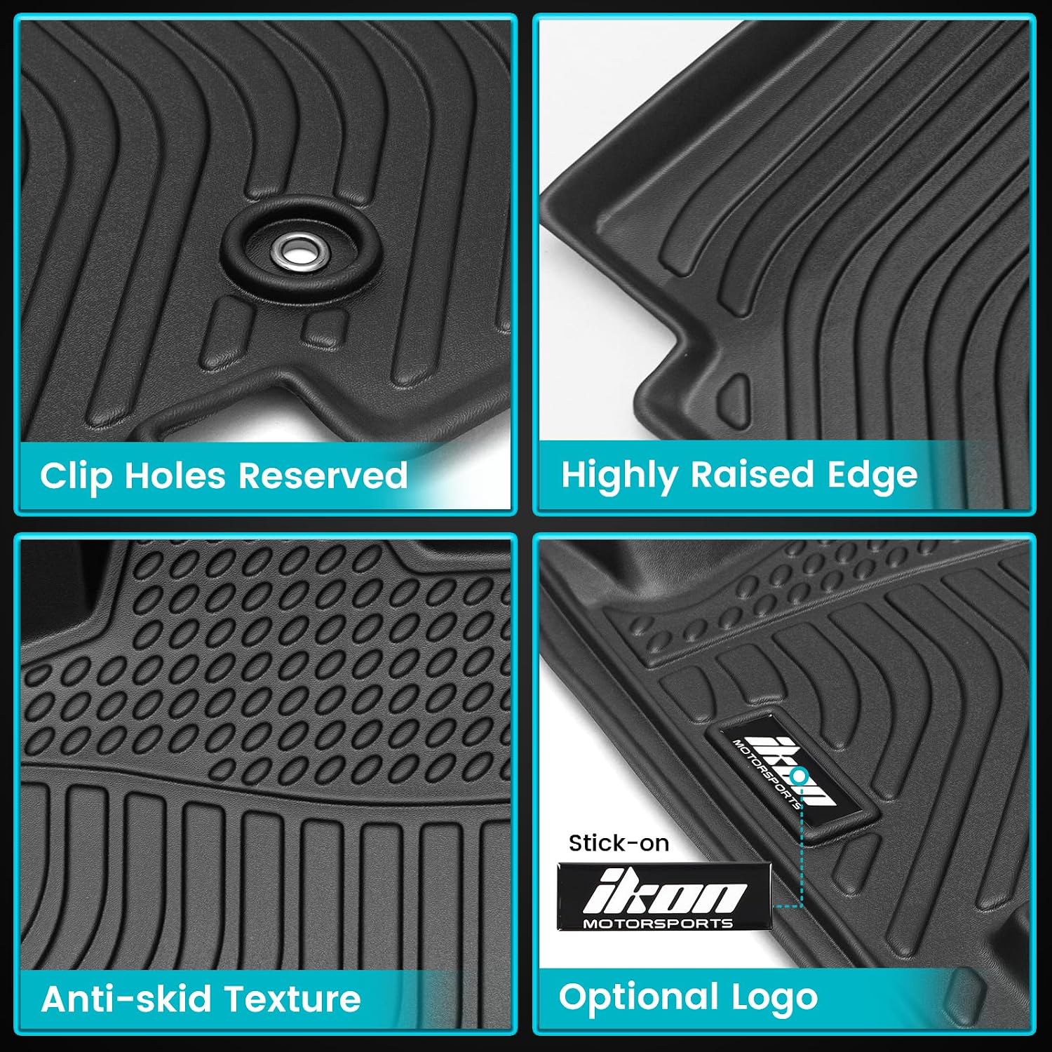 FREEMOTOR802 Compatible with 2008-2020 Dodge Grand Caravan 7 Seats Chrysler Town & Country Floor Mats, Black 3D Molded Carpets Liner 1st 2nd Row 4PC TPE Thermo Plastic Elastomer All Weather Protector