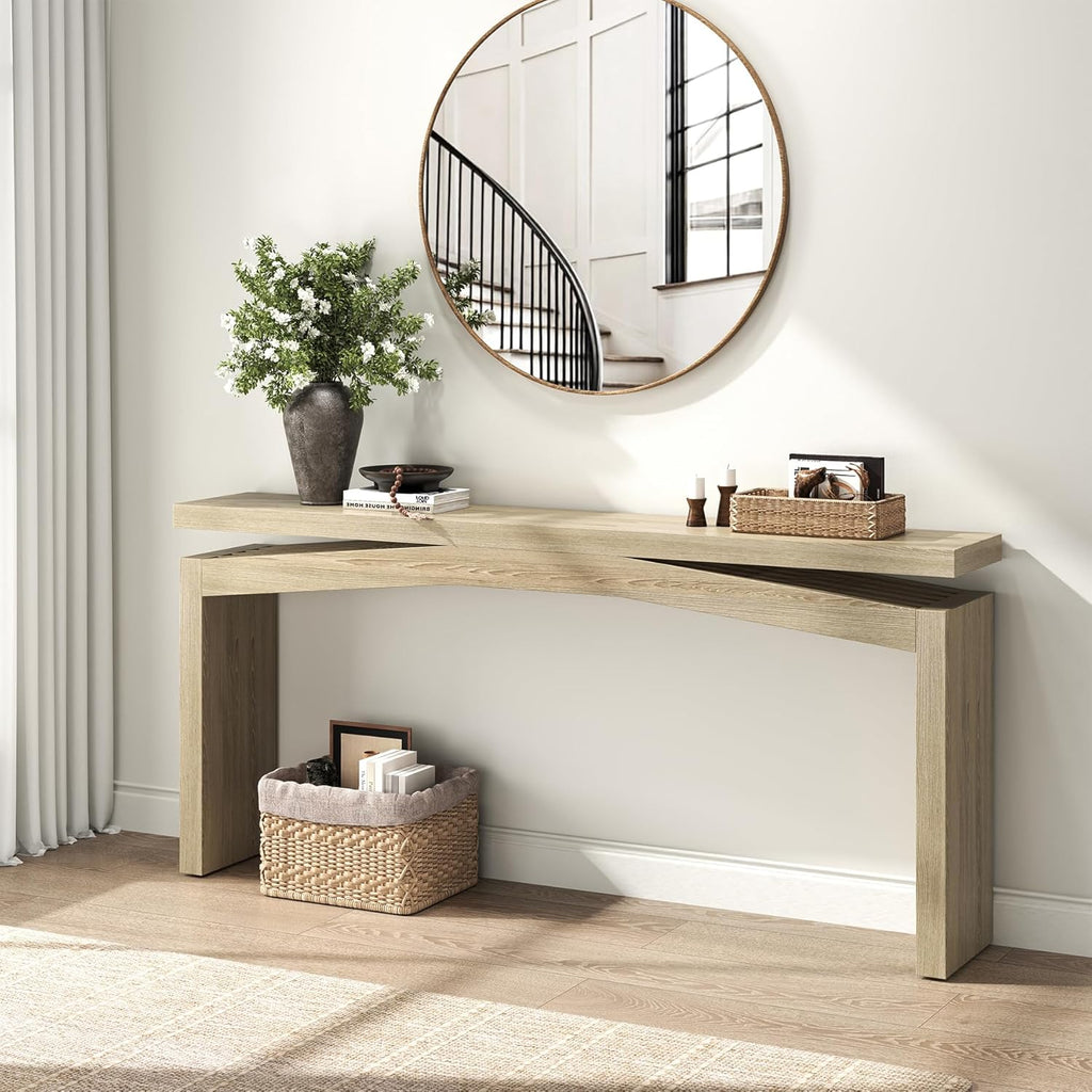Epecoya Rustic Wood Console Table Entryway 63-Inch, Farmhouse Entrance Tables Narrow Long Wooden, Modern Console Tables for Entryway, Living Room, Light Tan Wood