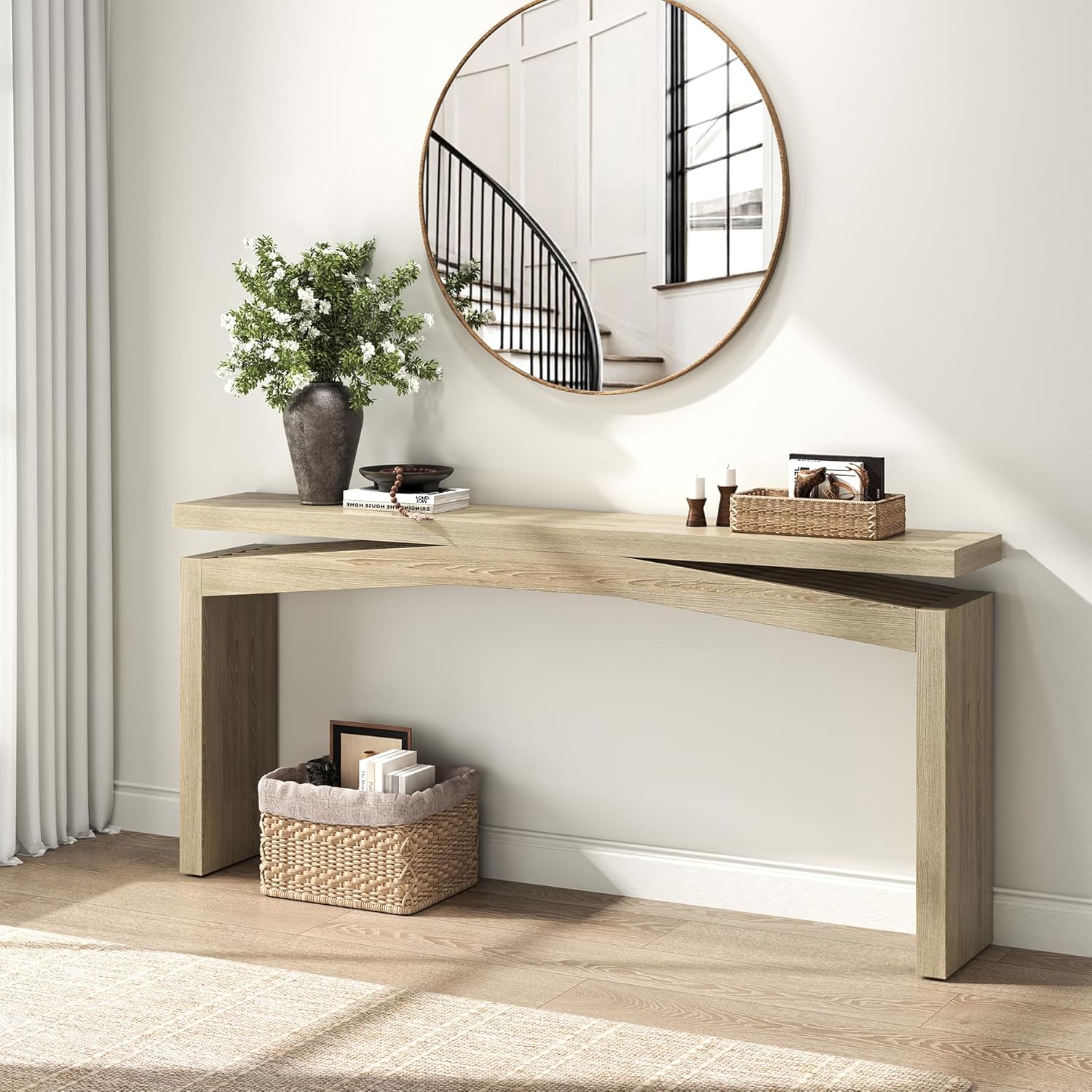 Epecoya Rustic Wood Console Table Entryway 63-Inch, Farmhouse Entrance Tables Narrow Long Wooden, Modern Console Tables for Entryway, Living Room, Light Tan Wood