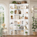 FOTOSOK 72' Tall Corner Bookshelf, 6-Tier Bookshelf and Bookcase with Open Storage, L Shaped Tall Bookcases Wooden Storage Shelves for Home Office, Thickened Boards for Better Load Bearing, White