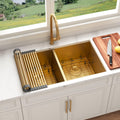 32 Inch Gold Double Bowl Kitchen Sink Undermount 304 Stainless Steel 16 Gauge 50/50 Spacious Double Basin Sinks with Accessories 32' x 18' x 10'