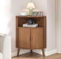 Bathroom Corner Storage Cabinet, 31.5''H Small Floor Corner Cabinet with 2 Fluted Doors and Shelves, Freestanding Narrow Cabinets Organizer for Living Room, Kitchen (Walnut, 31.5''H)