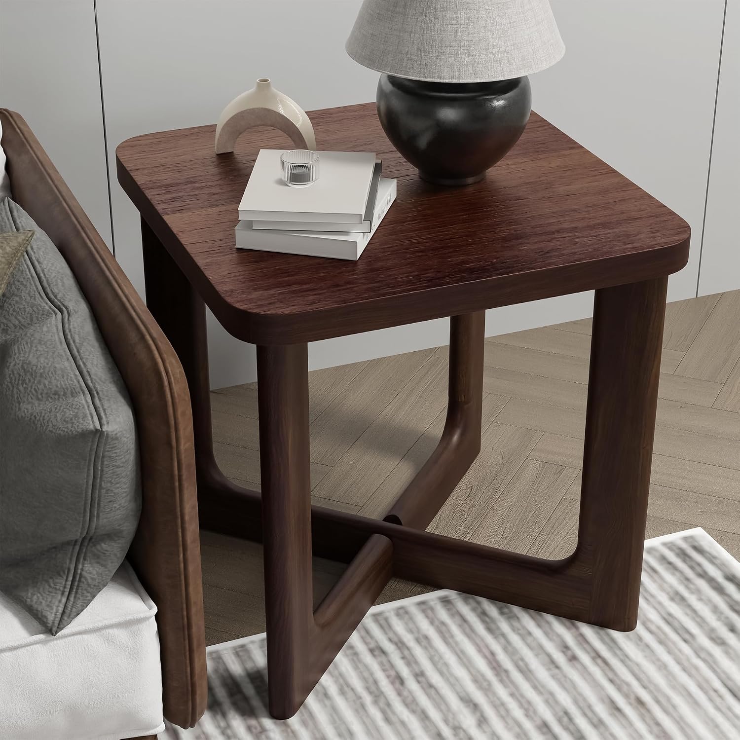 Casaphoria 24' End Side Table, Solid Wood Sofa Table with Cross Sturdy Legs, Slim Beside Table, Nightstand Telephone Table for Bedroom, Living Room, Restaurant, Small Spaces, Walnut