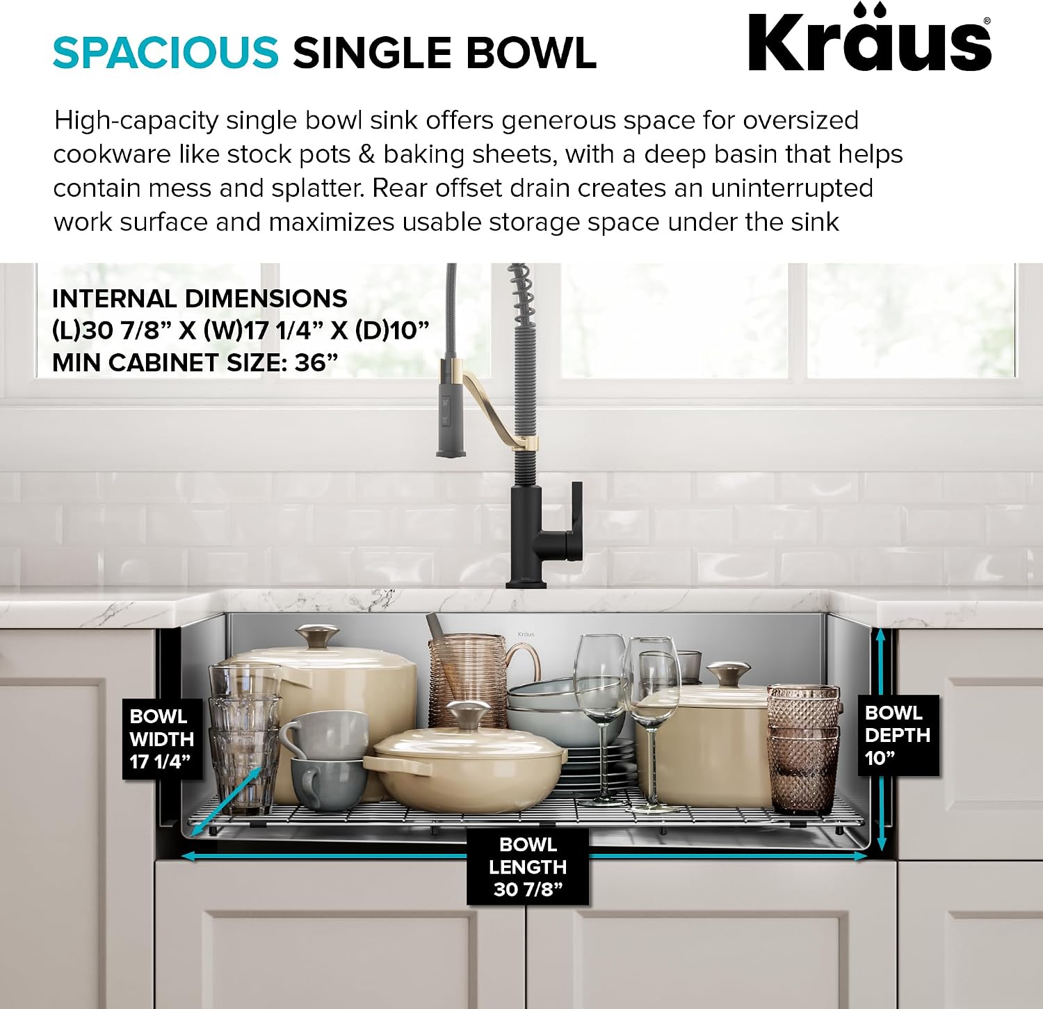 KRAUS Standart Pro 33-Inch Flat Apron Front Farmhouse 16-Gauge Single Bowl Stainless Steel Kitchen Sink, KHF410-33
