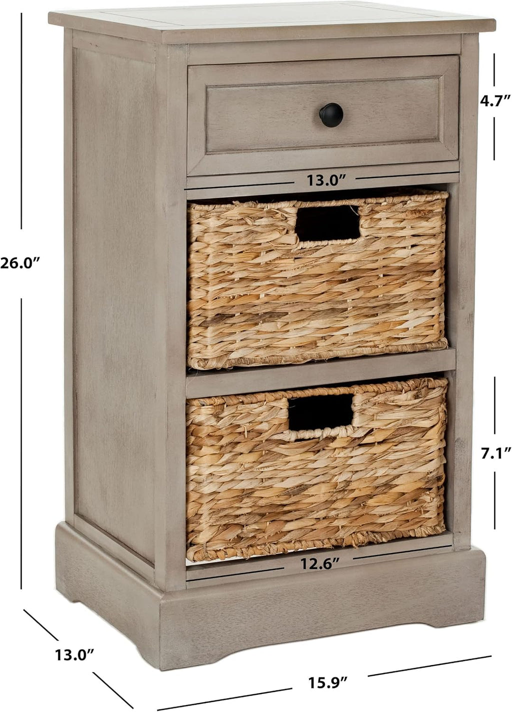 SAFAVIEH Furniture - Carrie 3-Shelf Side Table - Vintage Grey - Solid Wood - Farmhouse Tiered Design - Ideal for Living Room, Entryway, Home Office, 16'W x 13'D x 26'H - Fully Assembled (AMH5700A)