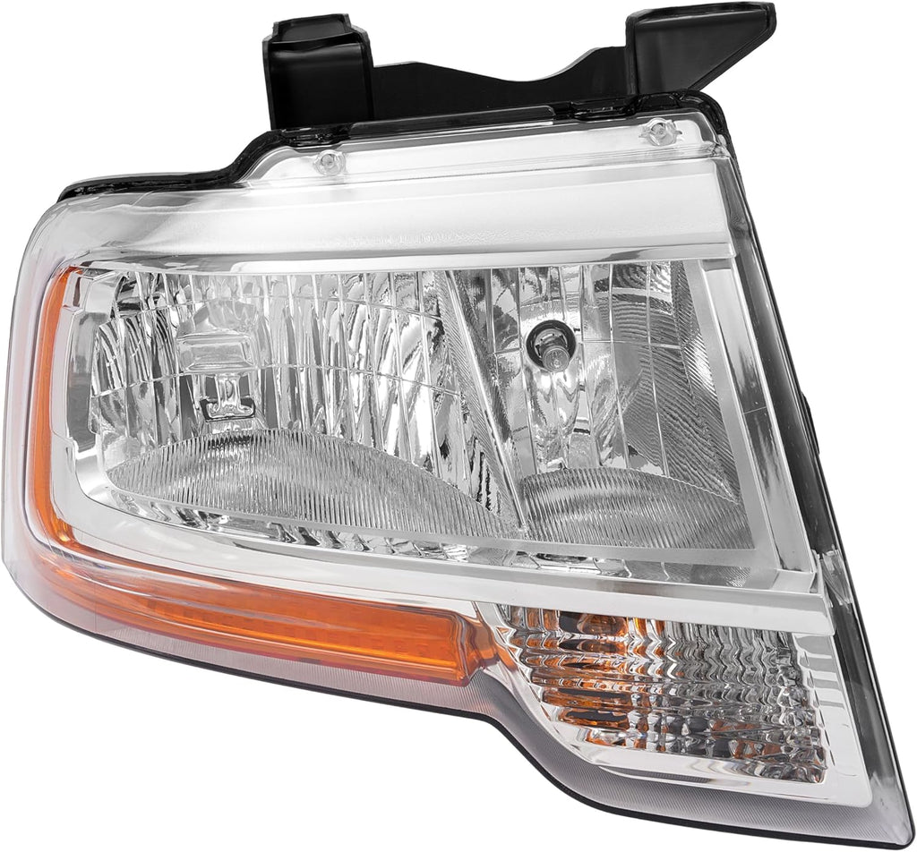 ALMULOO Right Headlight w/Bulb Compatible with 2015-2017 Ford Expedition w/LED Indicator Headlamp Front Light Lamp Clear Lens Chrome Housing Replacement for FO2503346 Passenger Side