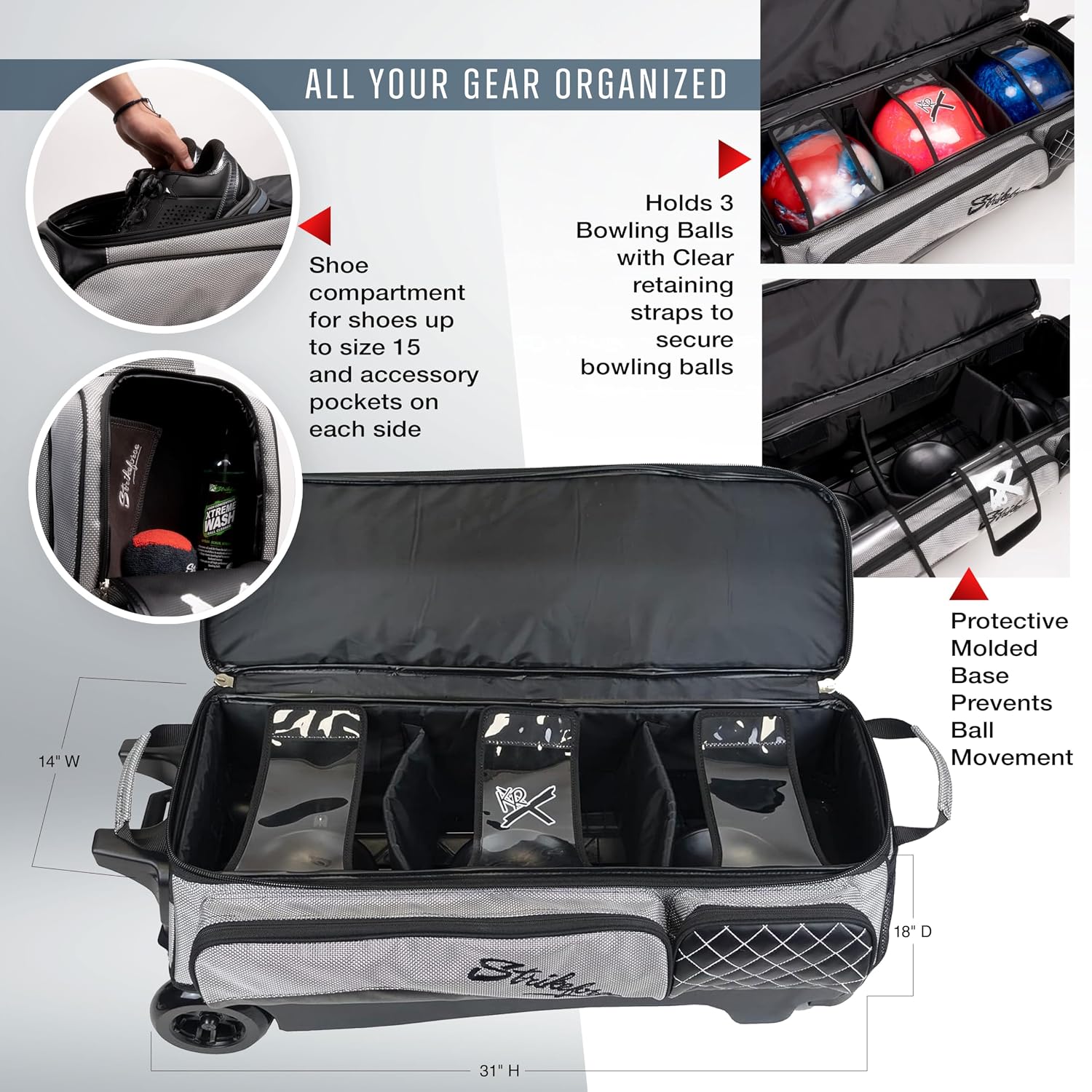 KR Strikeforce Royal Flush Triple Roller Bowling Bag - USA