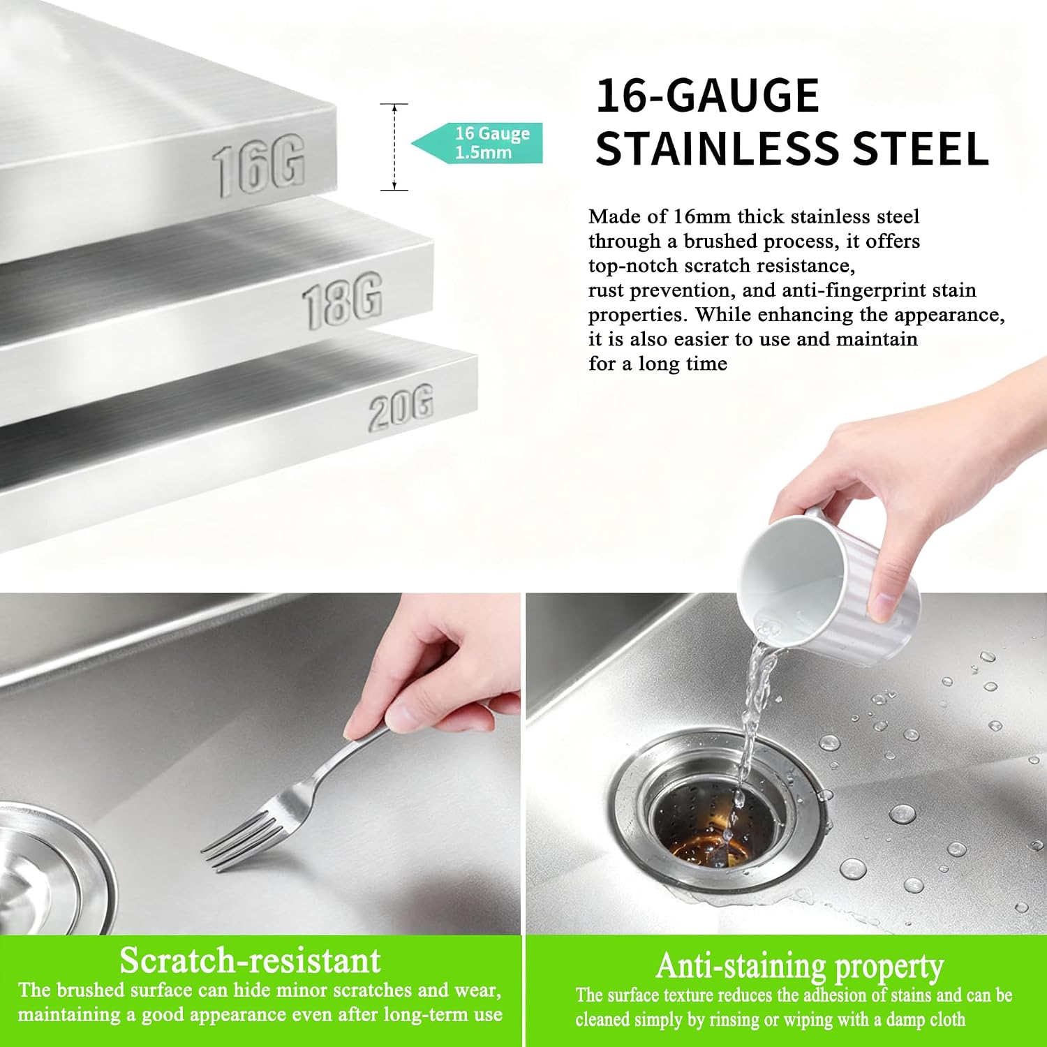 Kitsitchen Undermount Kitchen Sink, 16 Gauge 304S Stainless Steel Workstation Sink, 30' x 18' x 10' Large and Deep Handmade Double Bowl Kitchen Sinks with Accessories