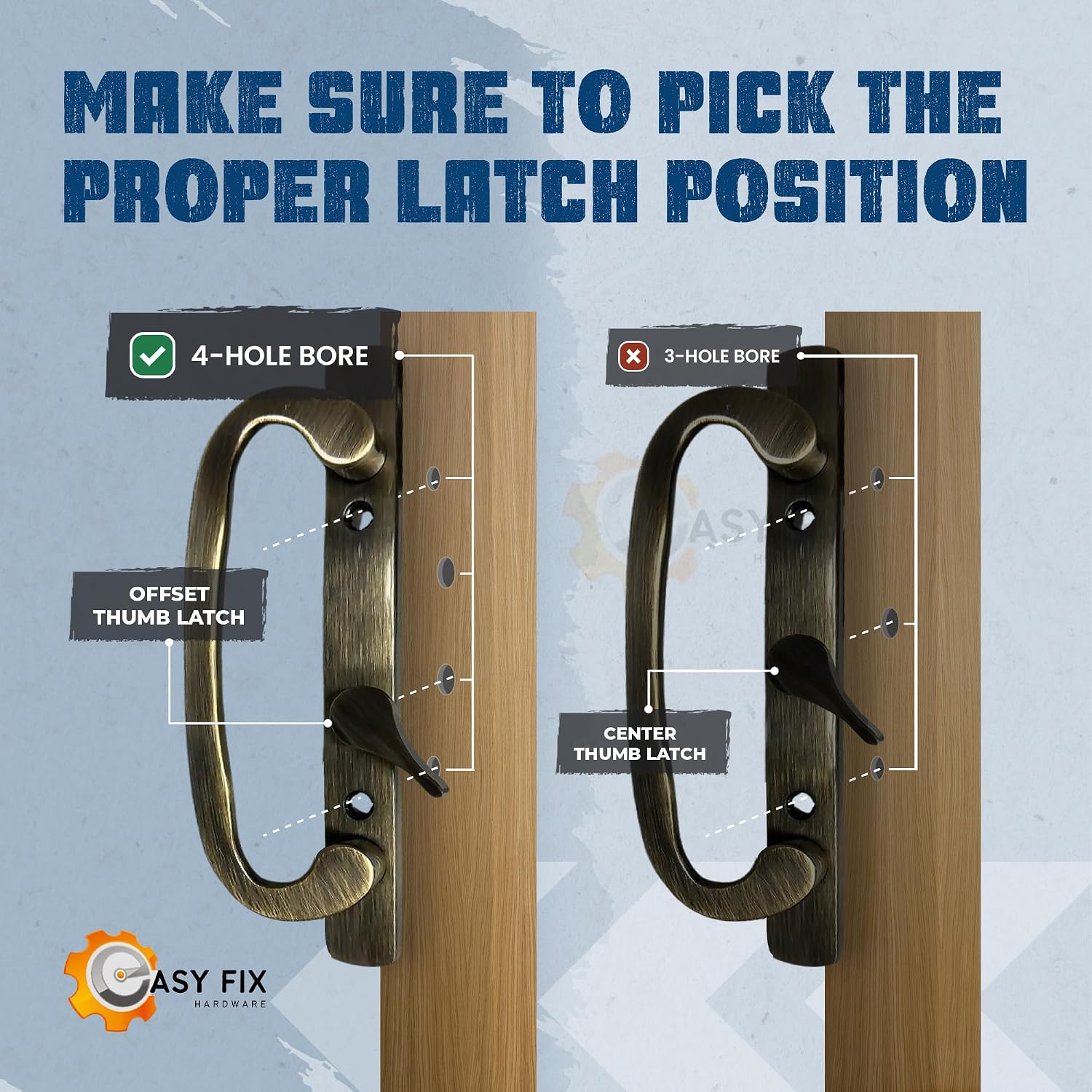 Sliding Patio Glass Door Handle Set, 3-15/16 in. Screw Spacing, Antique Brass Offset Latch Replacement, No Mortise Lock Included, Fits 1-1/4 in. to 2-1/4 in. Doors