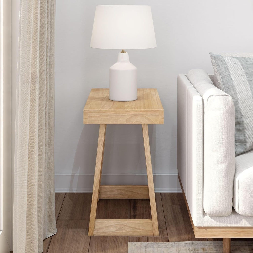 Plank+Beam Classic Rectangular Side Table, 25', Slim Side Table for Living Room, Narrow Nightstand for Small Spaces, Wood End Table for Bedroom, Blonde Wirebrush