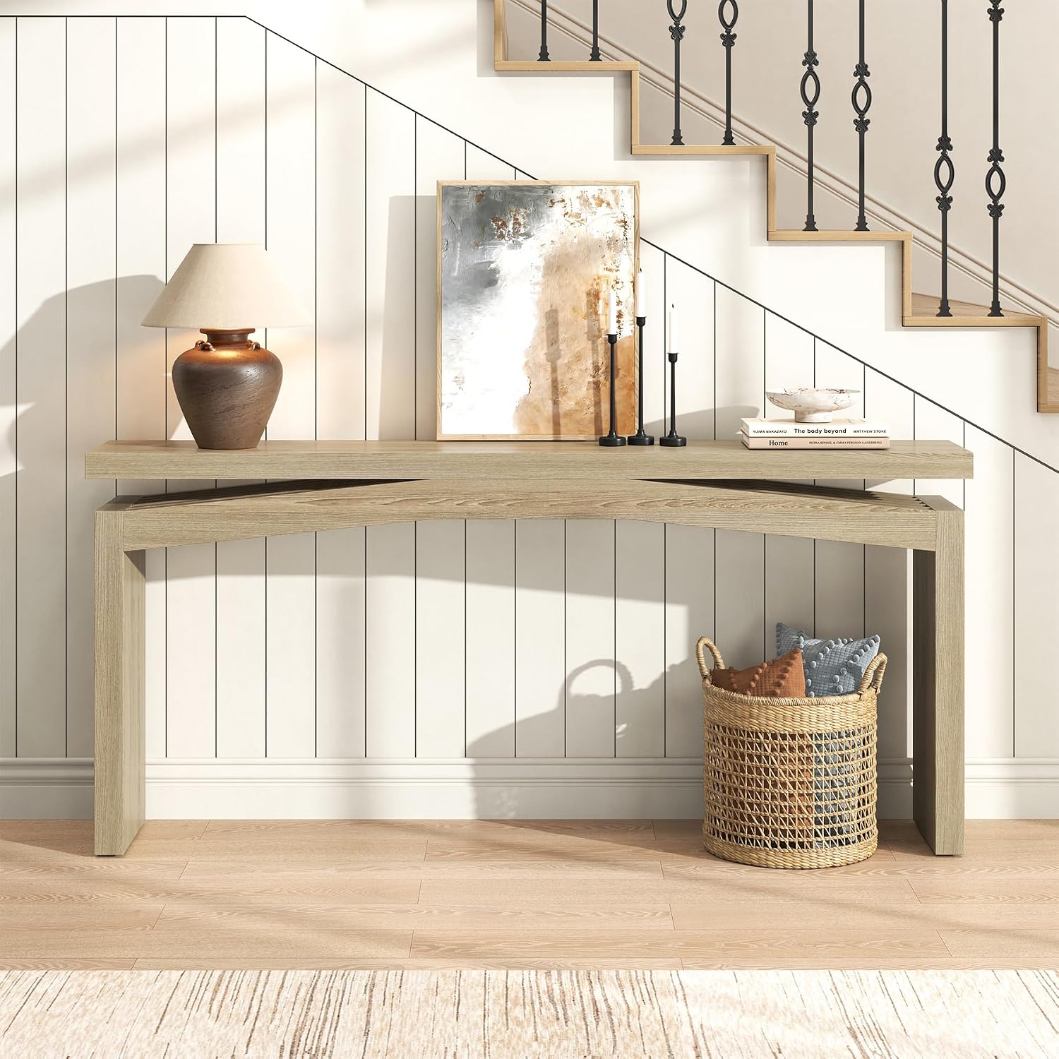 Epecoya Rustic Wood Console Table Entryway 63-Inch, Farmhouse Entrance Tables Narrow Long Wooden, Modern Console Tables for Entryway, Living Room, Light Tan Wood
