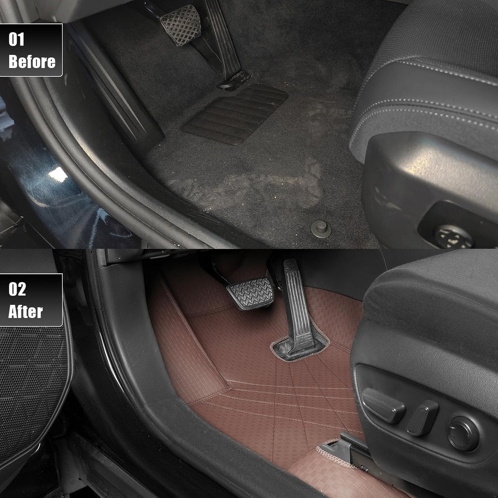 EKR Custom Floor Mats for Hyundai Tucson 2022-2026, Front & 2nd Row Luxury Car Floor Mat Fit Tucson 2022 2023 2024 2025 2026 - Leatherette Floor Liners(Brown)