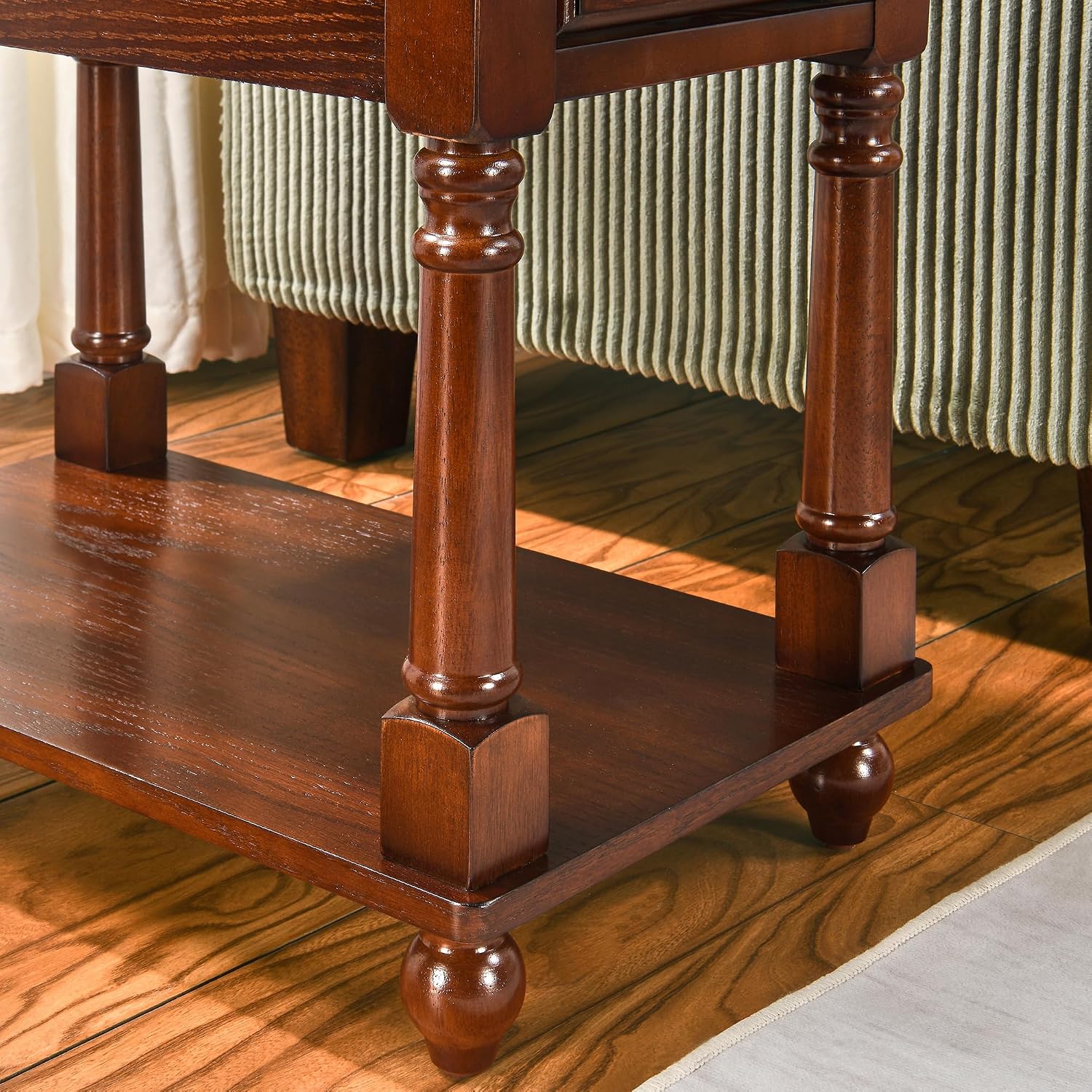 LEEMTORIG Set of 2 Solid Wood End Table Narrow Side Table with Drawer, Cherry Wood End Table Living Room, 13' W Slim Bedside Table, 22' D x 22.3' H, No-Tools Assembly, Cherry Brown BBJ-004-DWA