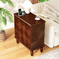 2-Drawer Modern Sofa Side Table with Charging Station, USB & AC Ports, Slim Nightstand for Living Room or Bedroom, Sturdy Rubber Wood Frame, Easy Assembly, Walnut Finish
