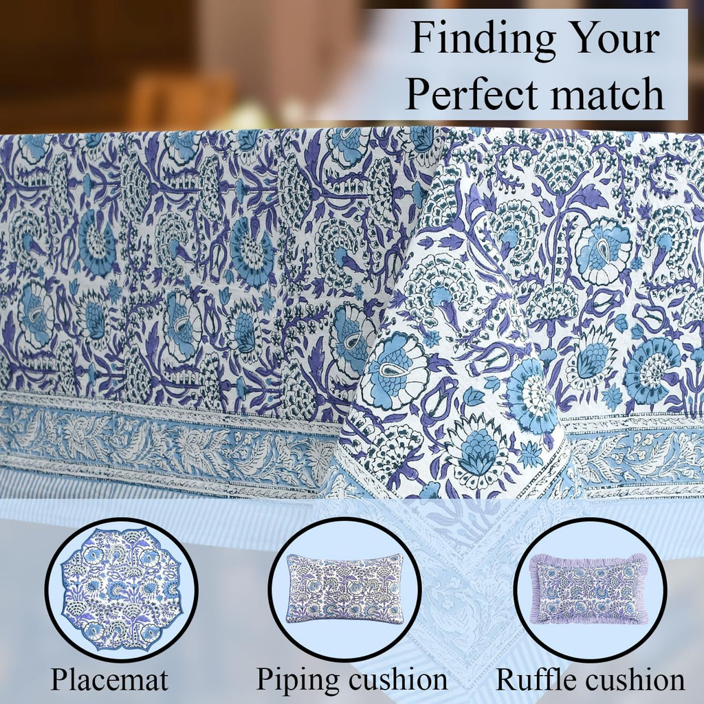CPC Tablecloth 100% Cotton 72x190 Inch Indian Block Print Rectangle Table Cover, Blue Table Cloth for Weddings, Spring/Summer, Barbeque - Indigo Blue