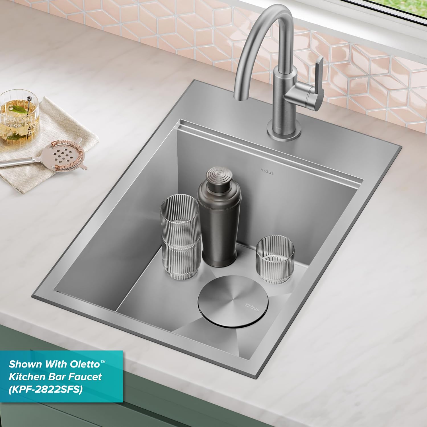 KRAUS Kore 15x22-Inch Drop In/Top Mount Workstation 16 Gauge Single Bowl Stainless Steel Bar Kitchen Sink with Accessories, Kitchen Sinks