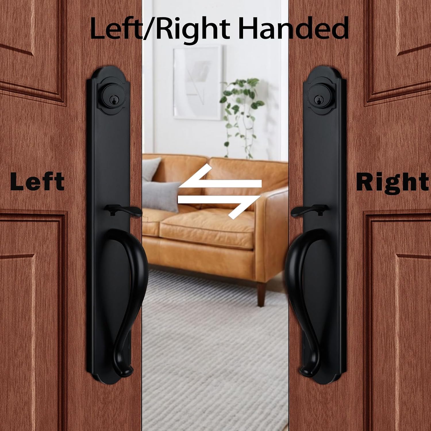 Double Front Door Handle Set with Camelot Trim in Matte Black, Entrance Front Door Lock Set with Deadbolt and Knob, X-2018DBSET