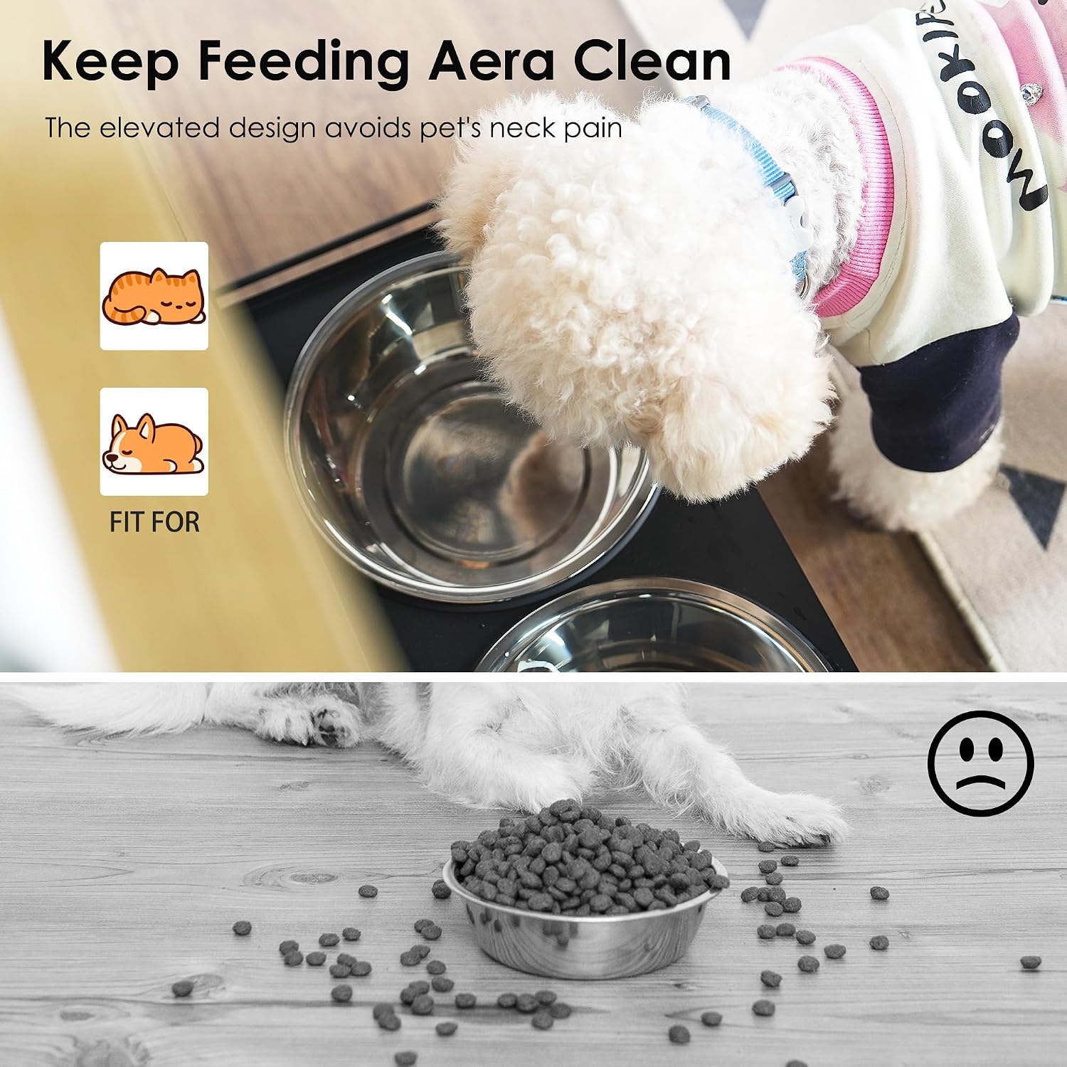 Echo Voyage Feeding Station with 1 Storage Cabinets, Pet Feeder Station with 2 Elevated Dog Bowls, Side Hooks, Anti-tip Kit, Hidden Pet Feeder Station for Feeding & Watering, Black