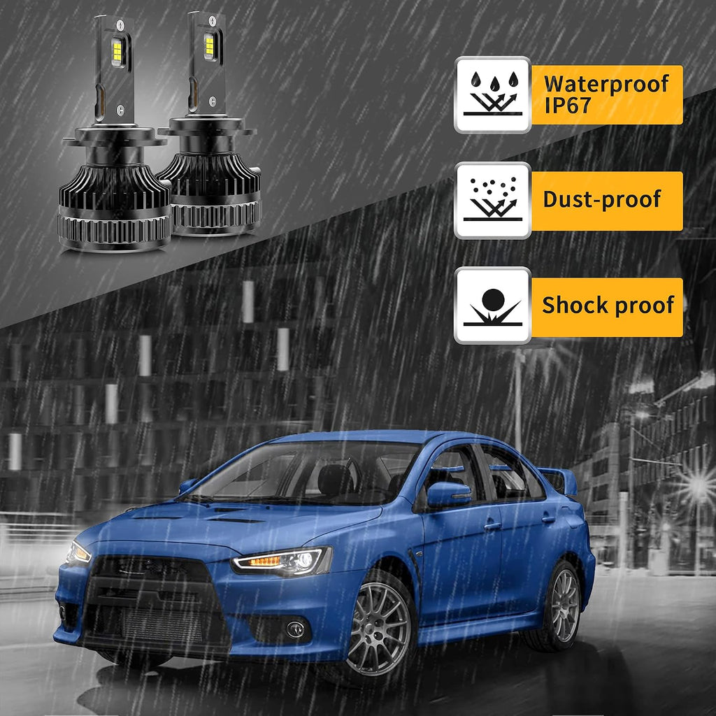 VLAND Projector Headlights + Led Bulbs Compatible with EVO X &Lancer 2008-2023 w/Sequential Indicator w/Smoke Lens Passenger+ Driver Sides+Bulbs(Smoke Lens+Led Bulbs)
