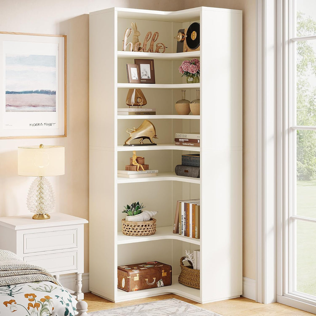 Tribesigns Corner Shoe Rack for Closet, 9-Tier Modern Corner Shelf Organizer, Large Wood Storage Shelf for Shoes, Holds up to 45 Pairs, White (1PC)