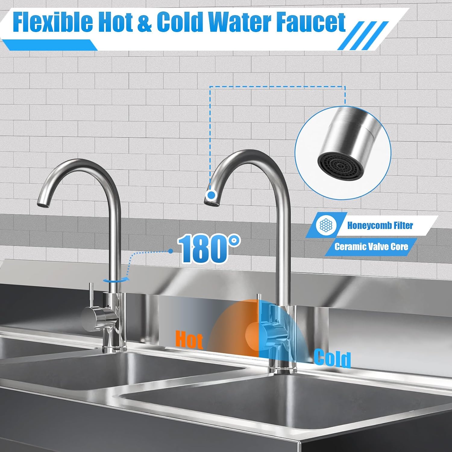 3 Compartment Stainless Steel Sink, Commercial Utility Sink for Restaurant Bar Hotel, Kitchen Sinks Set w/Support Feet Washing Hand Basin 39'W x 17.7'D x 37.4'H