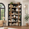 FOTOSOK 72' Tall Corner Bookshelf, 6-Tier Bookshelf and Bookcase with Open Storage, Tall Bookcases Wooden Storage Shelves for Home Office, Thickened Boards for Better Load Bearing, Black/Brown