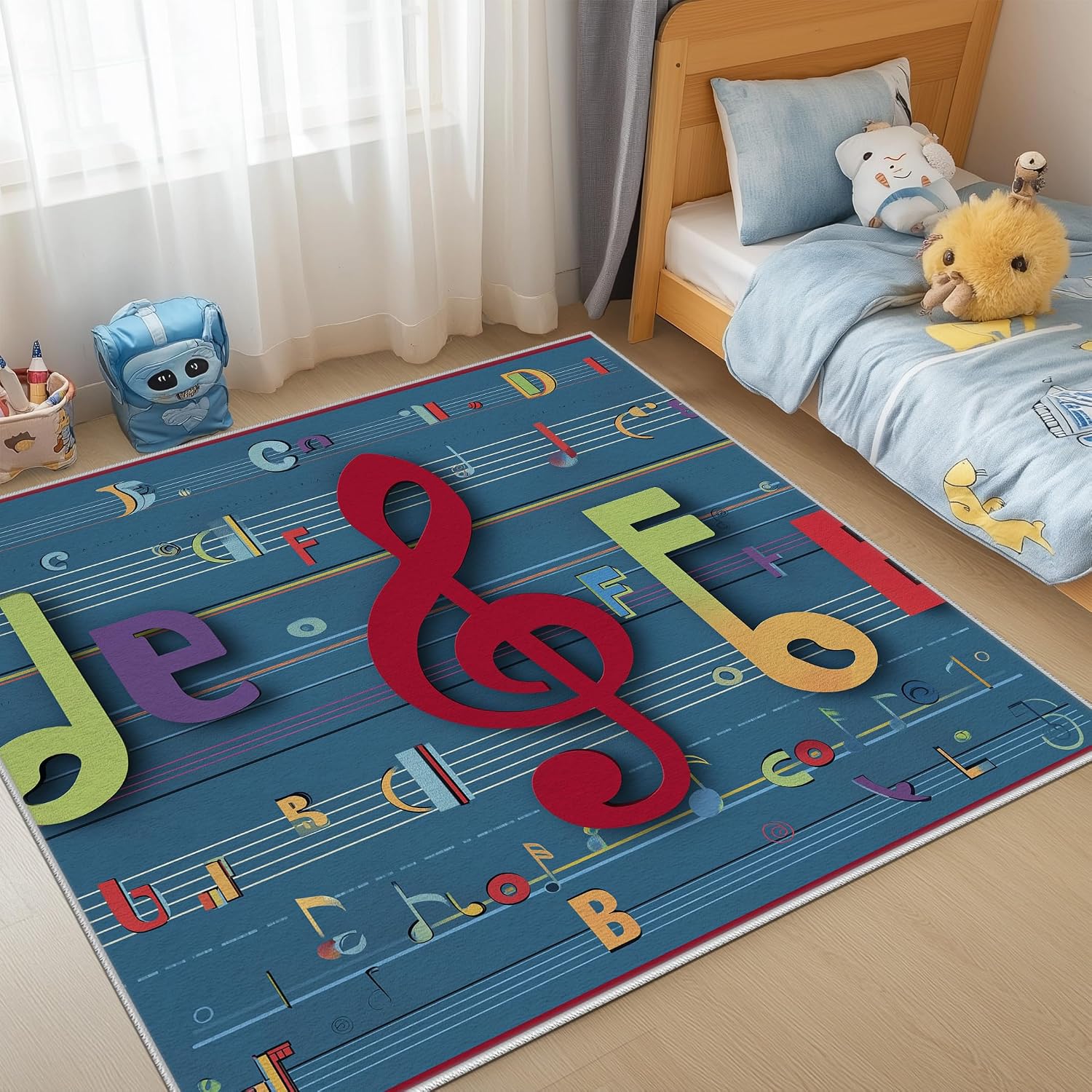 Music Note Rug for Boys Girls 4x6, Vintage Musical Alphabet Area Rug for Playroom Classroom Nursery Preschool Daycare Room Decor, Music Lovers Carpet Non-Slip and Washable