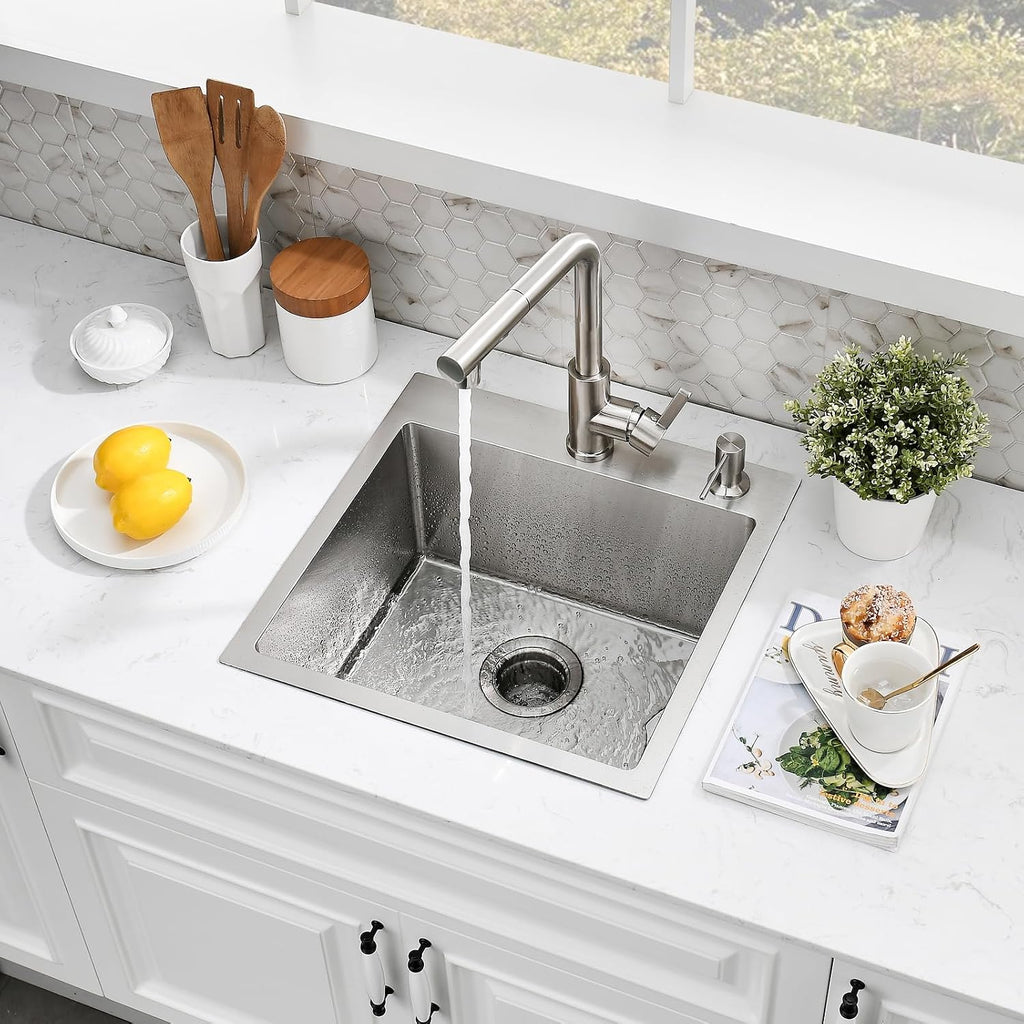 18×18 Inch Drop In Bar Sink with Faucet Combo - Stainless Steel Top Mount Single Bowl Kitchen Sink, 9 Inch Deep Small Kitchen Sink for Bar Prep, Drop In RV Sinks