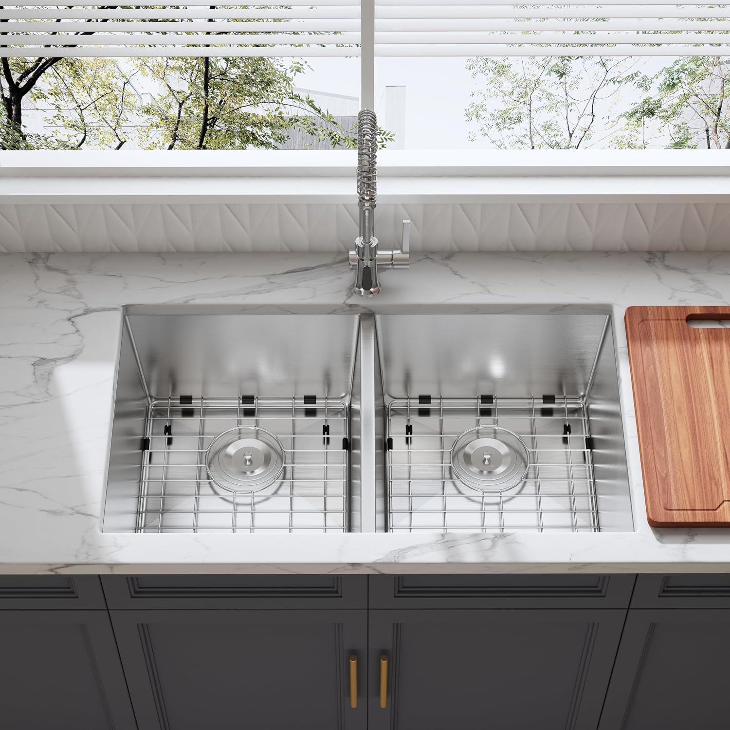 32 Inch Double Bowl Kitchen Sink 16 Gauge Stainless Steel Undermount Kitchen Sink 50/50 Deep Rectangular Sinks with Accessories 32' x 19' x 10'