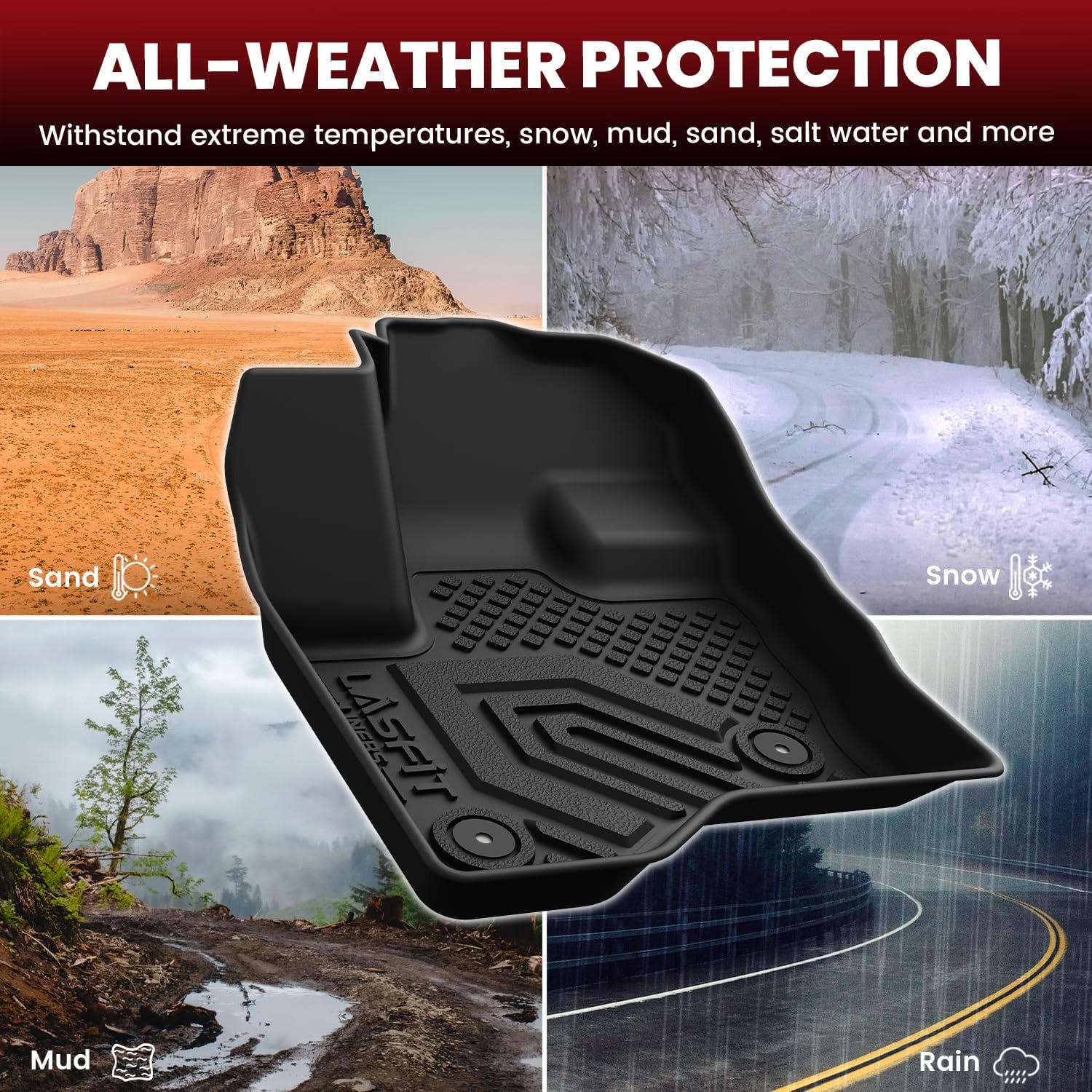 LASFIT All Weather Floor Mat Set for 2009–2019 Ford Flex & 2010–2019 Lincoln MKT – 3 Rows Custom Fit Floor Mats + Cargo Liner & Seat Back Protectors – Premium TPE Interior Full Coverage Protection