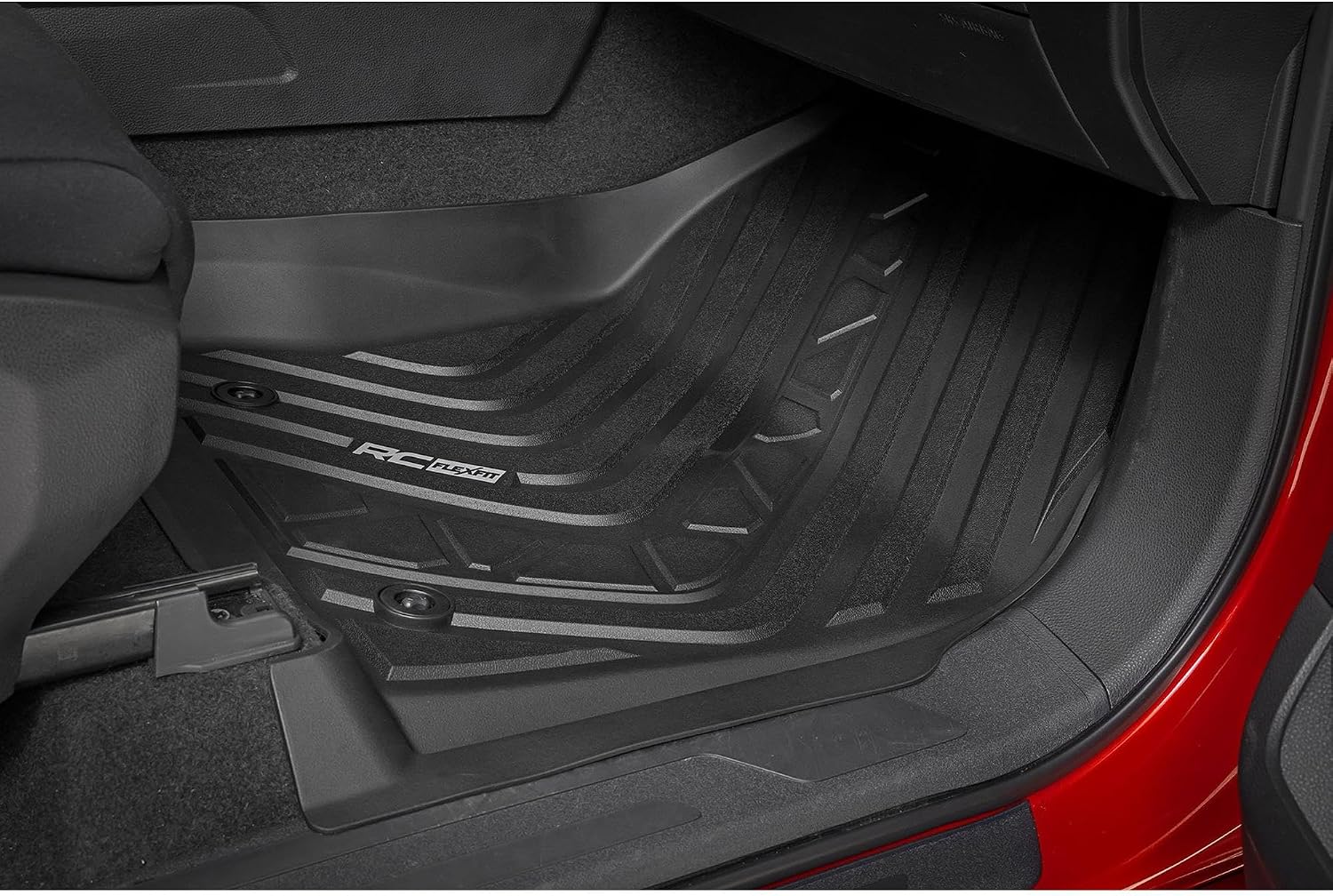 Rough Country Flex-Fit Floor Mats for Toyota Tundra (2022–2025) Crew Cab - Front & Rear Set, Custom All-Weather Non-Slip TPE Liners w/Spill Saver Lip