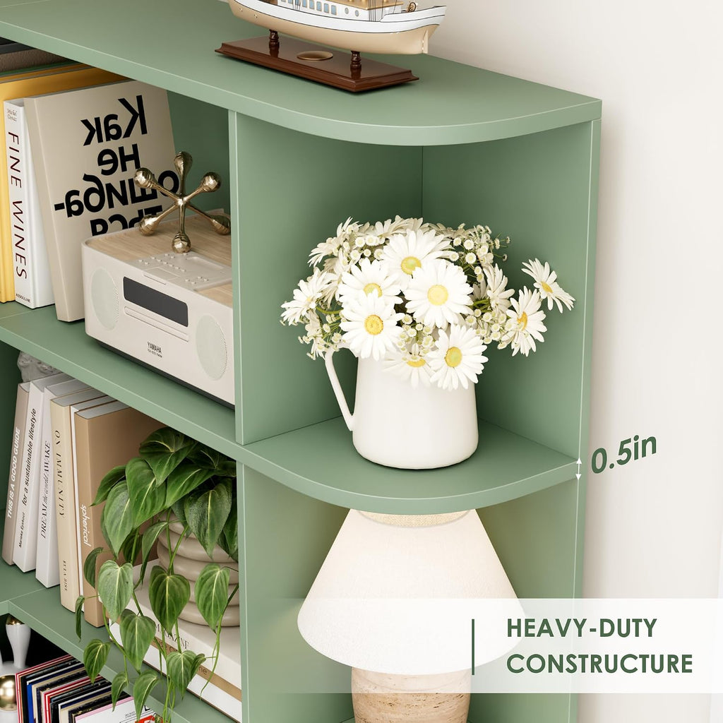 FOTOSOK 72' Tall Corner Bookshelf, 6-Tier Bookshelf and Bookcase with Open Storage, Tall Bookcases Wooden Storage Shelves for Home Office, Thickened Boards for Better Load Bearing, Green