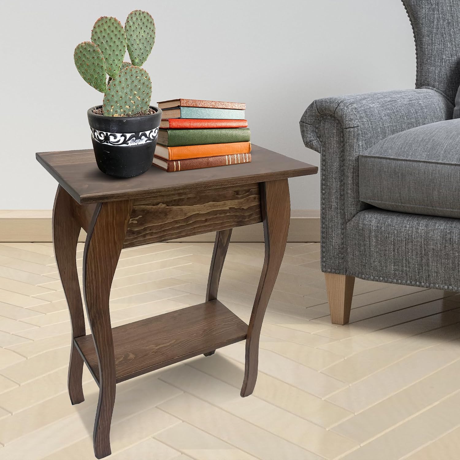 Peaceful Classics Wooden End Table- Amish Handmade Slim Side Table for Living Room, Bedroom, Entry Way, & Hallway, Thin Narrow End Table with 2-Tiered Shelves for Display & Storage (Special Walnut)