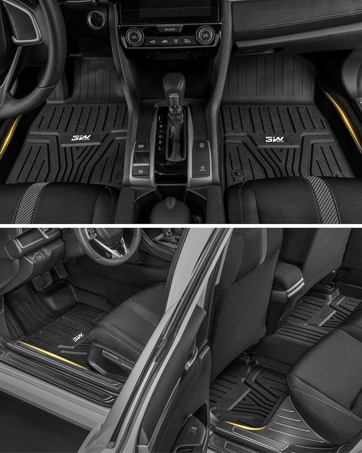 3W Floor Mats & Cargo Liner Fit for 2026 2022-2025 Honda Civic Sedan (Not Fit Hybrid/Manual/Hatchback), TPE Custom Fit Floor Liner and Trunk Full Set Car Mats
