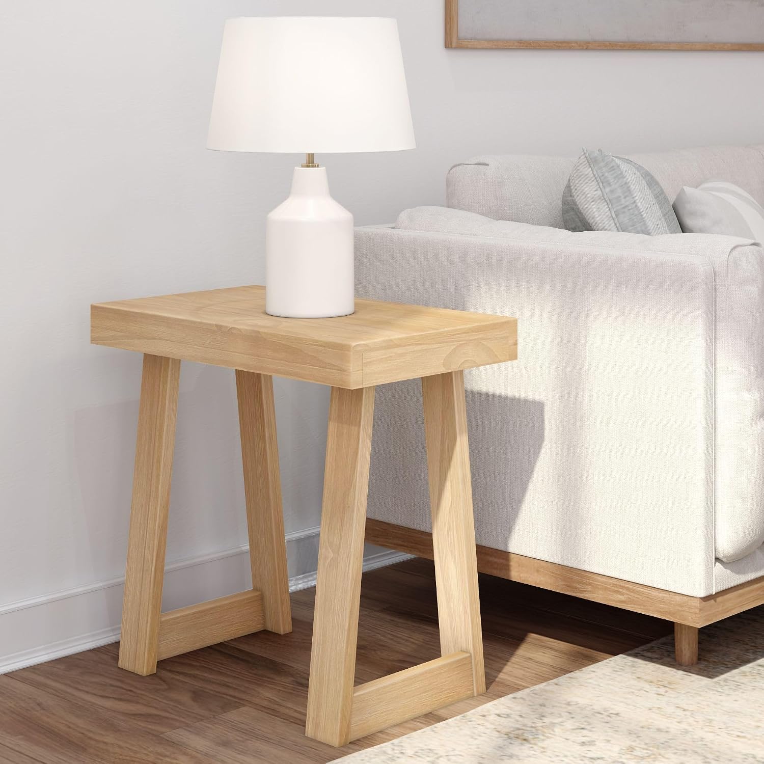 Plank+Beam Classic Rectangular Side Table, 25', Slim Side Table for Living Room, Narrow Nightstand for Small Spaces, Wood End Table for Bedroom, Blonde Wirebrush