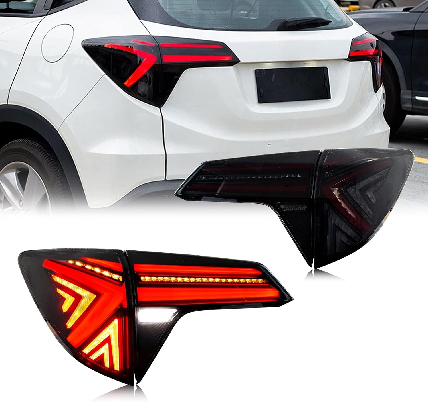 inginuity time LED Tail Lights for Honda HR-V 2016-2022 Start-up Animation Sequential Indicator Replacement Black Rear Lamps Assembly Accessary