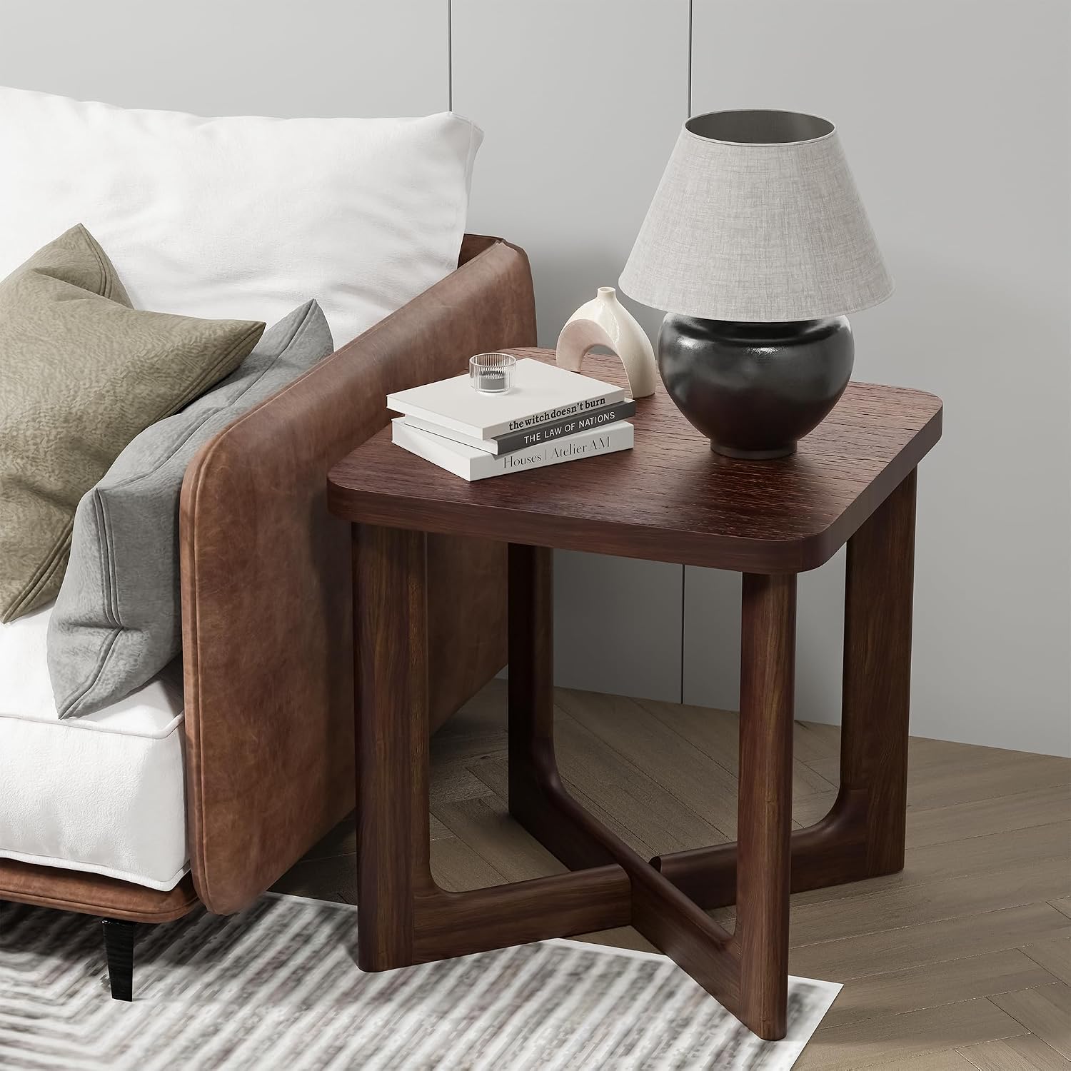 Casaphoria 24' End Side Table, Solid Wood Sofa Table with Cross Sturdy Legs, Slim Beside Table, Nightstand Telephone Table for Bedroom, Living Room, Restaurant, Small Spaces, Walnut