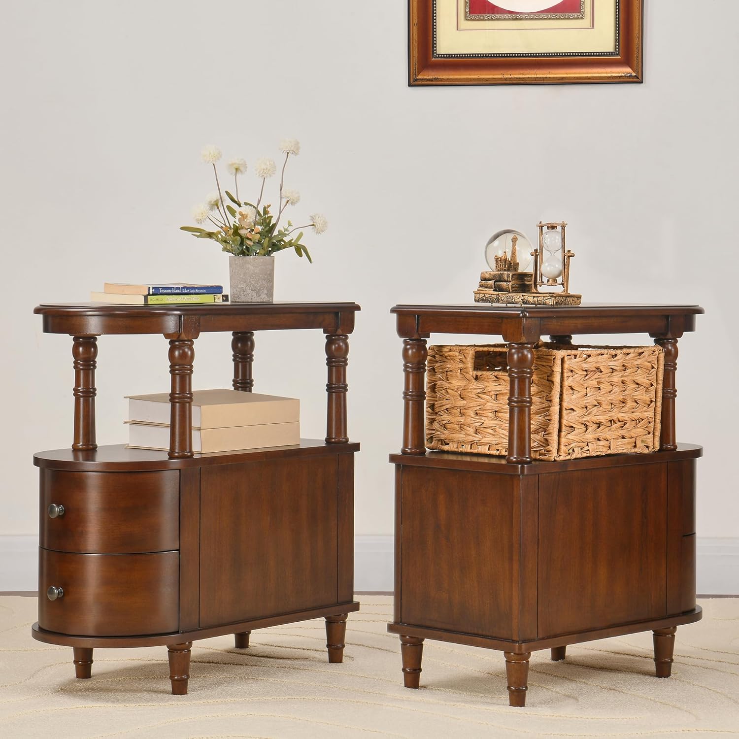 Narrow End Table with 2 Storage Drawers, Retro Vintage Sofa Beside Table, Wood Slim Telephone Table for Living Room,Saving-space, 23.4'L x 11.4'W x 25.3'H, No-Tools Assembly, Cherry Walnut BG-A508-CY