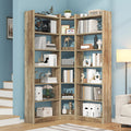 Nosepen 70.8' Tall Corner Bookshelf and Bookcases, 7 Tiers Morden Large Etagere Bookcases Storage Display Rack with Baffle, Industrial L-Shaped Bookshelves for Bedroom, Home Office, Living Room, Brown