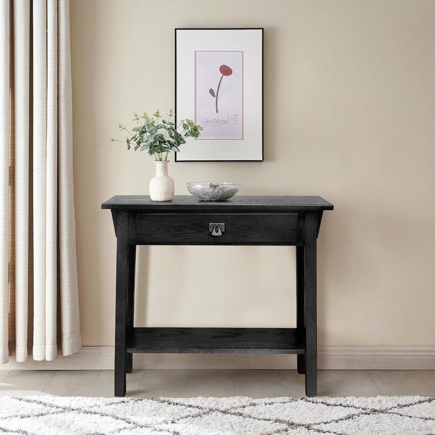 Leick Home Mission Console Table, Solid Wood, 1 Storage Drawer, Bottom Display Shelf, Narrow Depth, Easy-Assembly, For Living Room/Hallway, Slate Black, 30 in L x 10 in W x 28 in H, 9057-SL