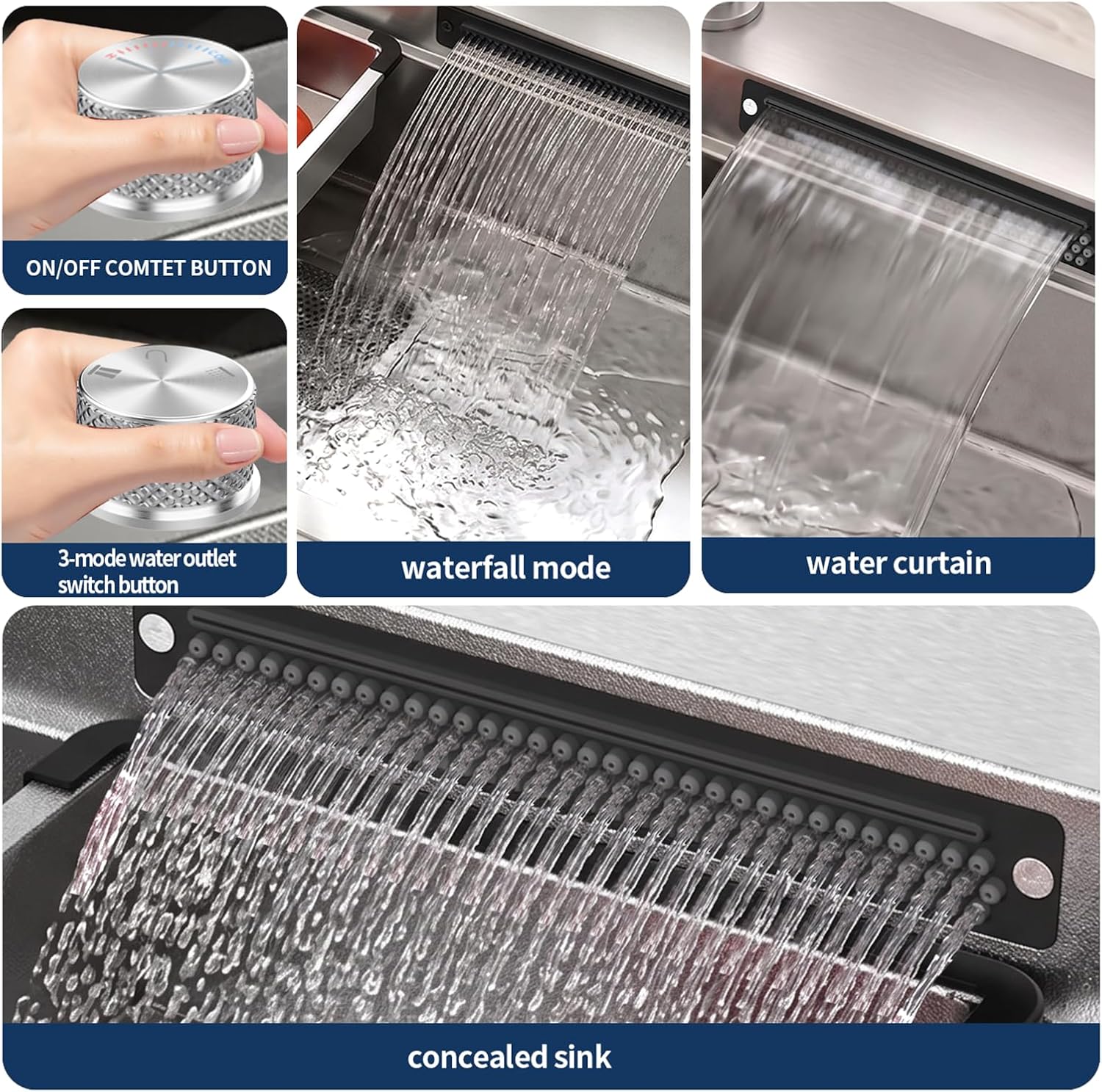 33 x 22 inch Waterfall Smart Kitchen Sink Workstation Topmount 16 Gauge Stainless Steel Kitchen Sink, Single Bowl Multifunctional Sinks with Soap Dispenser Waterfall Faucet Combo Set with Cup Washer