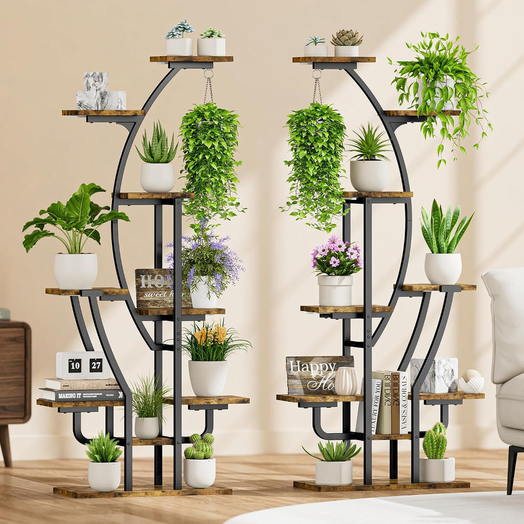 IRONCK Plant Stand Indoor with Grow Lights, 9 Tiered Indoor Plant Shelf, 62' Corner Plant Stands for Indoor Plants, Metal Plant Flower Display Shelves, Moon-Shaped Plant Rack for Home, Patio, Black